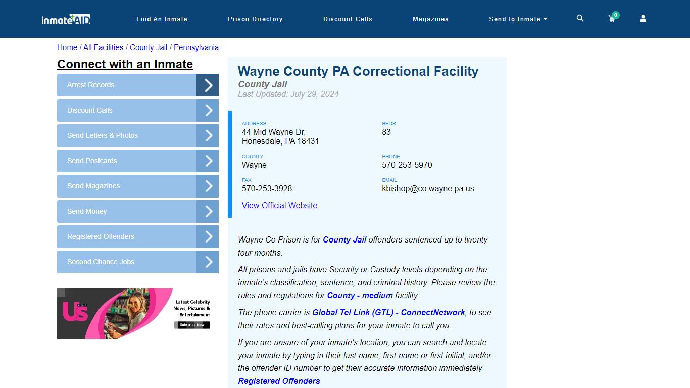 Wayne County PA Correctional Facility - Inmate Locator